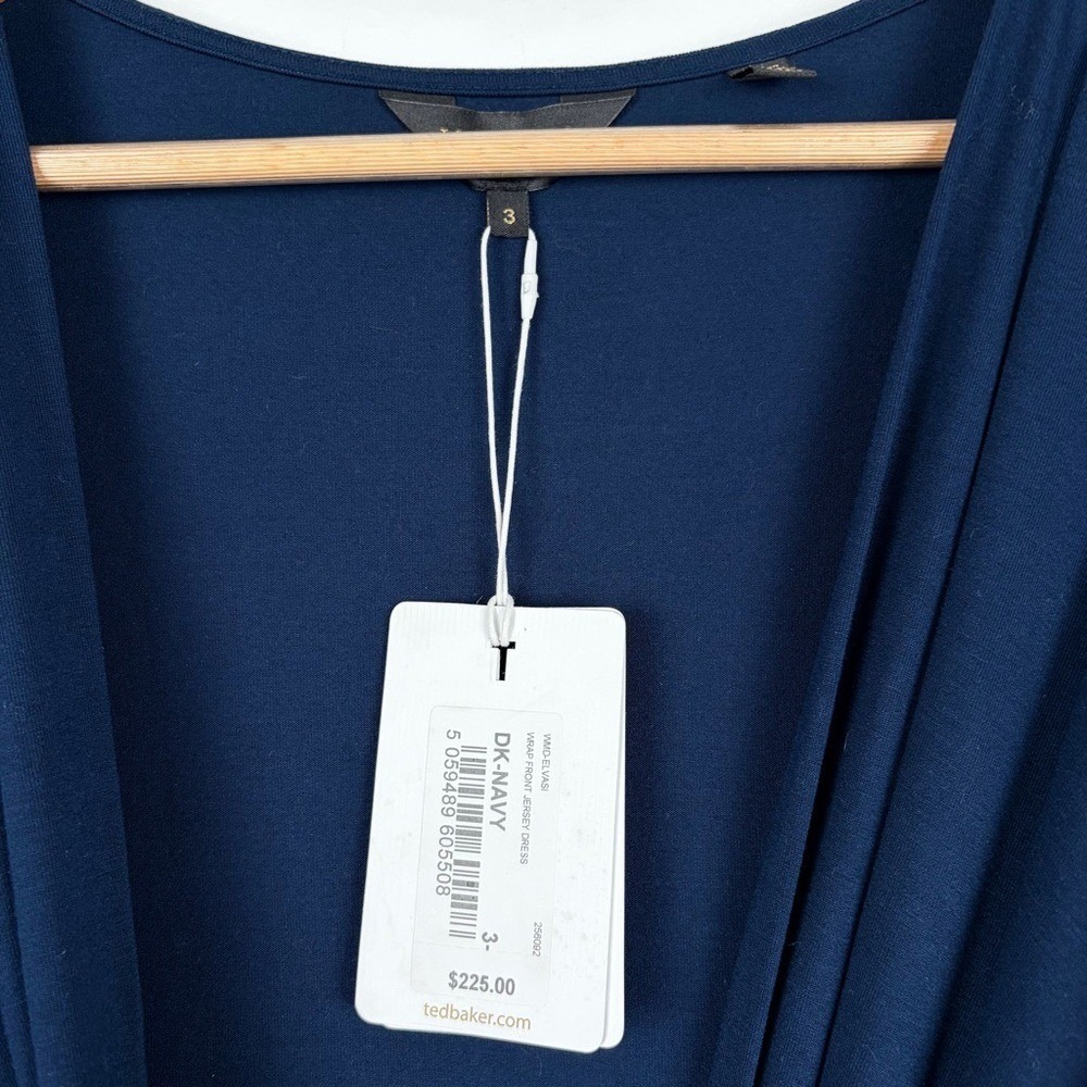 NWT Ted‎ Baker Elvasi Navy Blue Wrap Front Jersey Dress - Picture 5 of 8